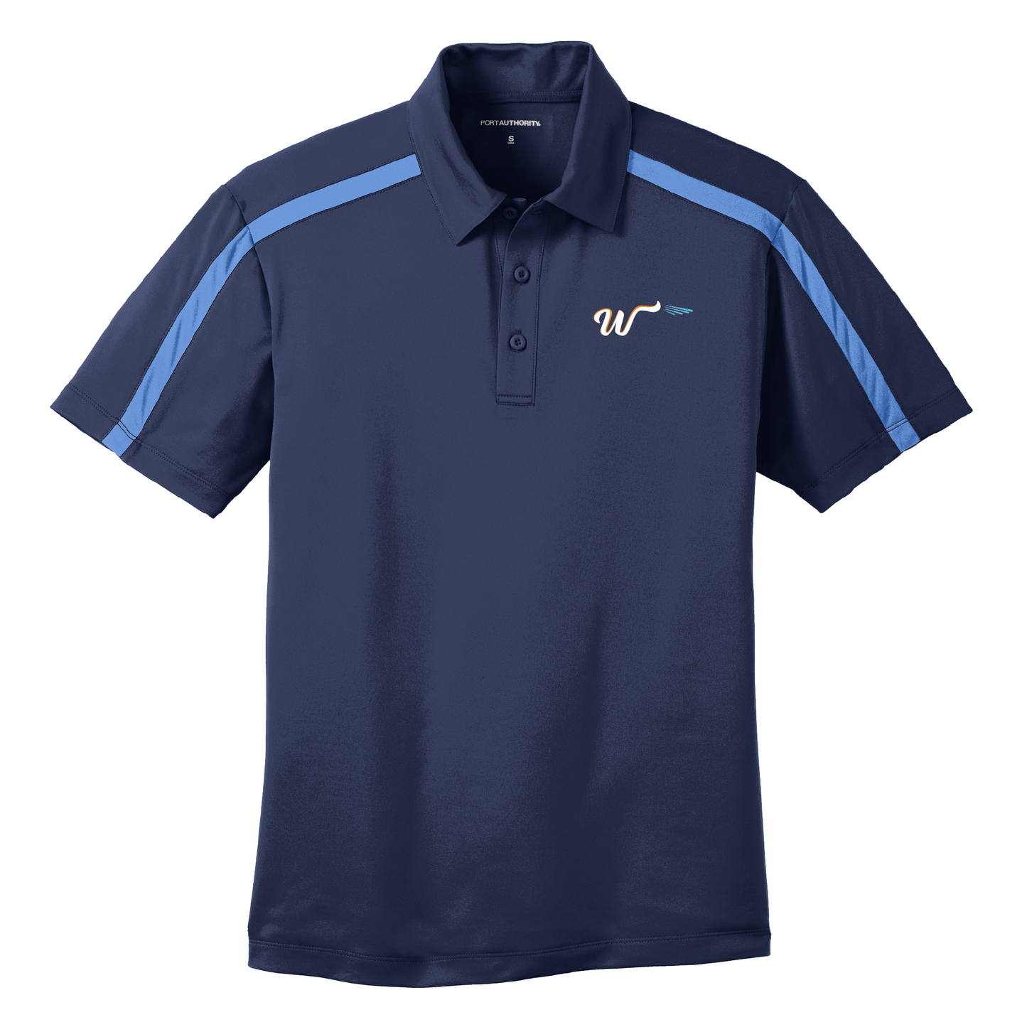 K547 Port Authority® Silk Touch™ Performance Colorblock Stripe Polo Navy/Carolina Blue Embroidery