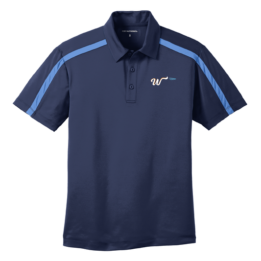 K547 Port Authority® Silk Touch™ Performance Colorblock Stripe Polo Navy/Carolina Blue Embroidery